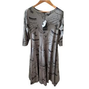 Matthildur Printed Kara Swing Dress Gray‎ Abstract Flowy Handmade Size Small